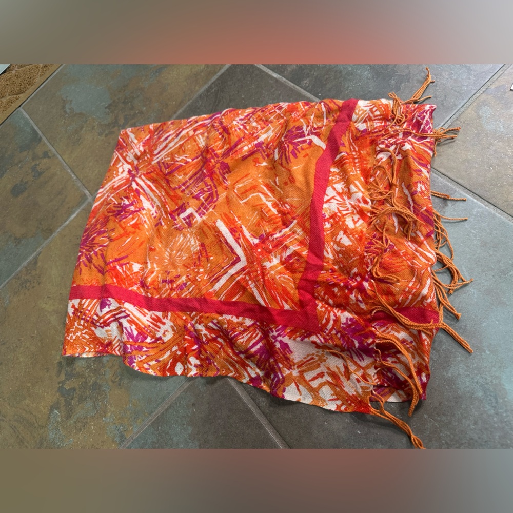 Nordstrom Multicolor Abstract Scarf Cashmere Wool  26x70in